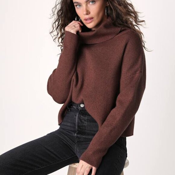 Lulus Let's Cuddle Brown Cowl Neck Sweater - Size S - Picture 1 of 7